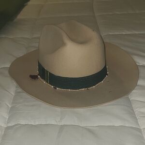 Classic Tan Fedora Hat with Green Band
